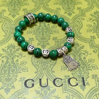 Gucci Ghost Malachite Bead Interlocking G Charm Stretch Bracelet