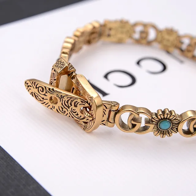 Gucci Gold Blue Metal Interlocking GG Links Bracelet 2