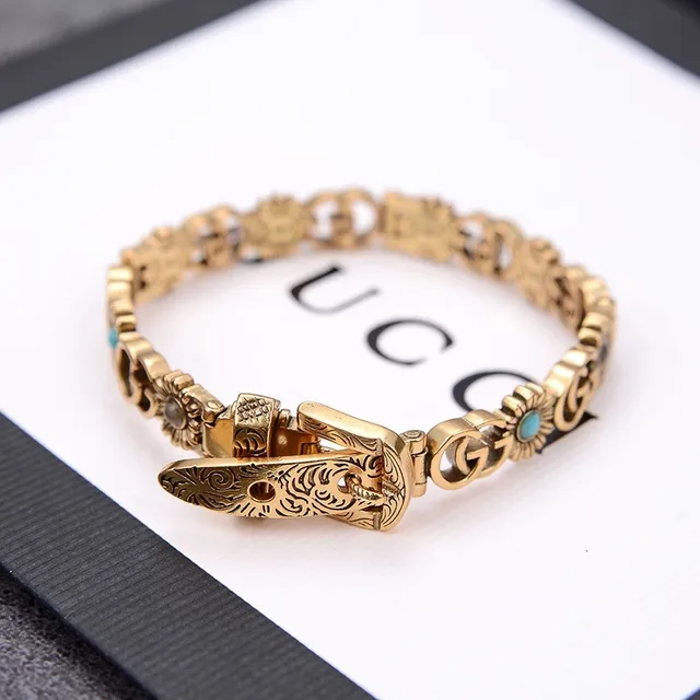 Gucci Gold Blue Metal Interlocking GG Links Bracelet 4