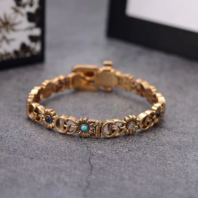 Gucci Gold Blue Metal Interlocking GG Links Bracelet 5