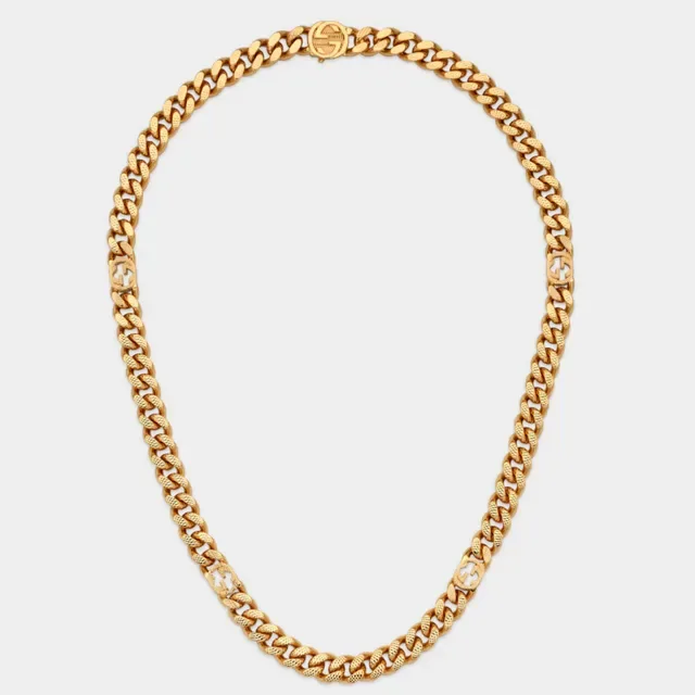 Gucci Gold Chunky Curb-Link Embossed Interlocking G Motifs Bracelet 8