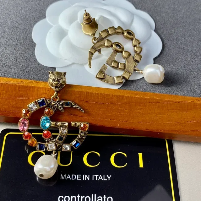 Gucci Gold Multicolor Tiger Head Stud Interlocking G Motif Earrings 2