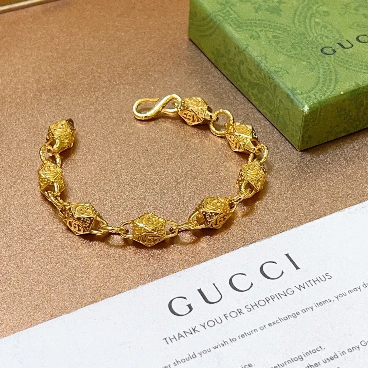 Gucci Gold-Toned Geometric GG Motif Bracelet 6