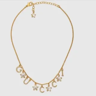 Gucci Gold Transparent Chain Dangling Letter Charms Necklace