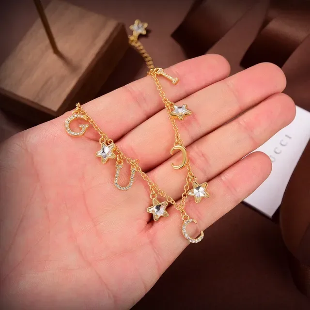 Gucci Gold Transparent Chain Dangling Letter Charms Necklace 2