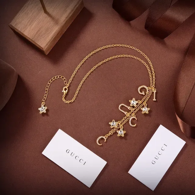 Gucci Gold Transparent Chain Dangling Letter Charms Necklace 3