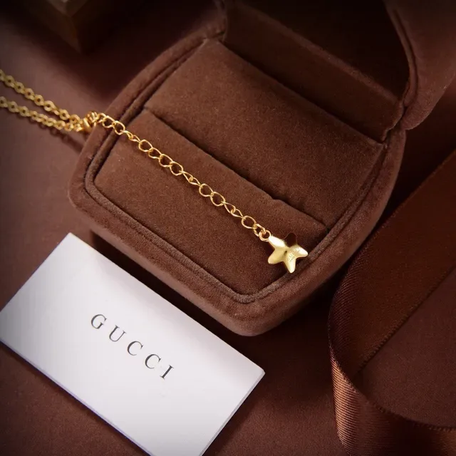 Gucci Gold Transparent Chain Dangling Letter Charms Necklace 4