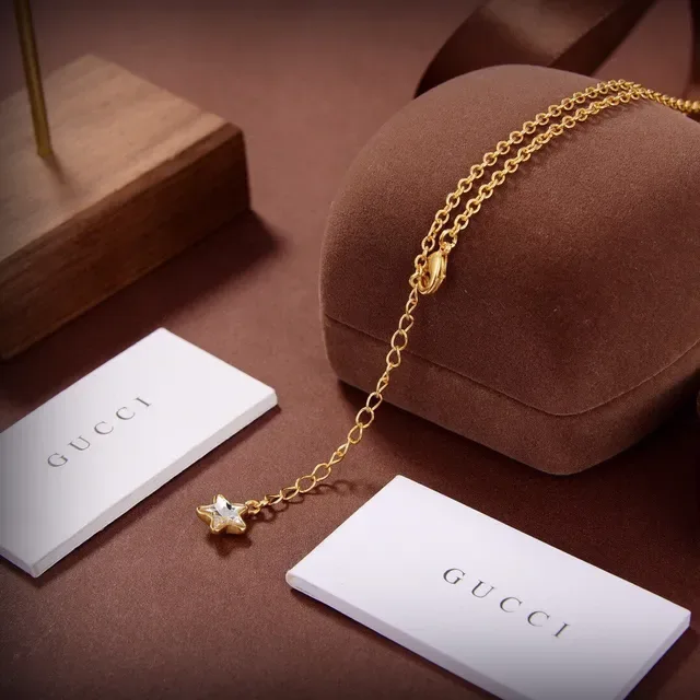Gucci Gold Transparent Chain Dangling Letter Charms Necklace 5