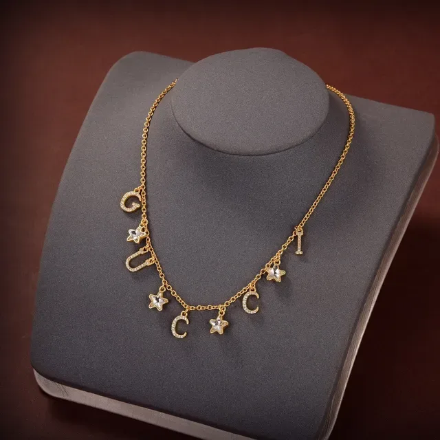 Gucci Gold Transparent Chain Dangling Letter Charms Necklace 6