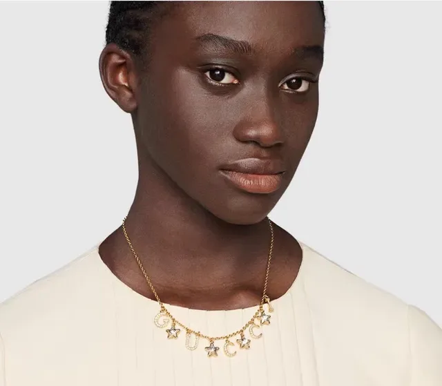 Gucci Gold Transparent Chain Dangling Letter Charms Necklace 7
