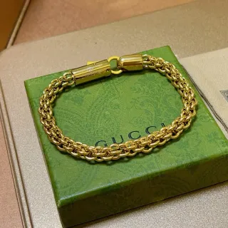 Gucci Gold Woven Curb-Link Chain Cylindrical Magnetic Clasp Bracelet