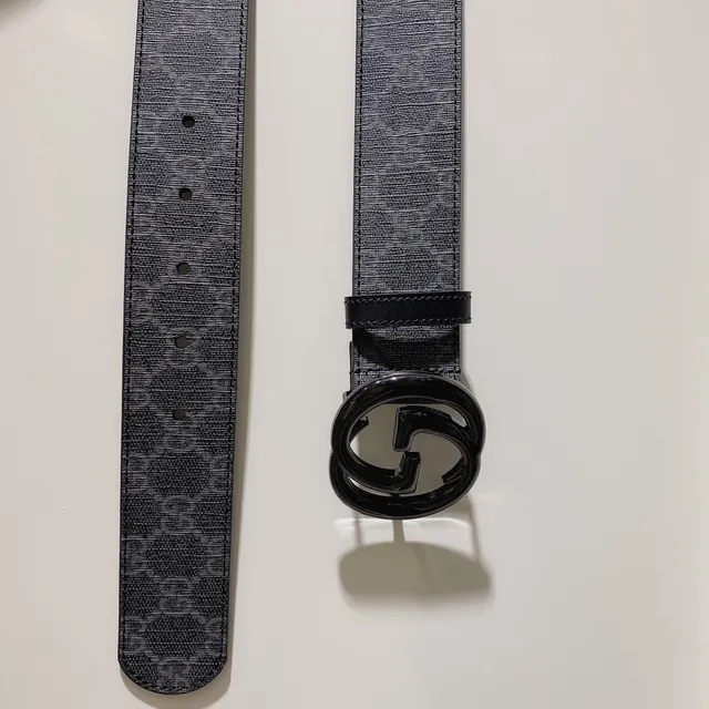 Gucci ग्रे काला मोनोग्राम कैनवास इंटरलॉकिंग डबल जी बकल चमड़े का पेटा 4