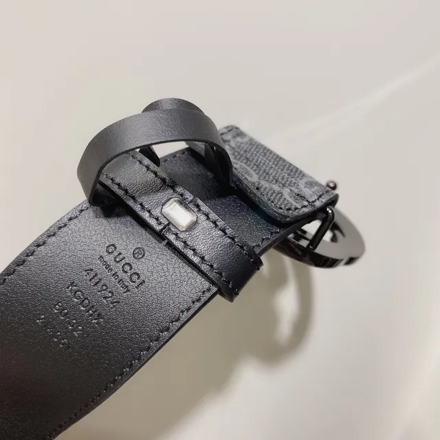 Gucci ग्रे काला मोनोग्राम कैनवास इंटरलॉकिंग डबल जी बकल चमड़े का पेटा 5