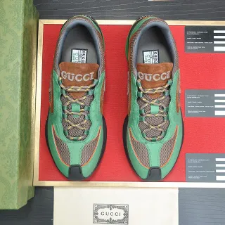 Gucci أخضر بني Split-Toe Cap الجزء العلوي من المواد المختلطة أحذية رياضية للأسلوب الحياتي