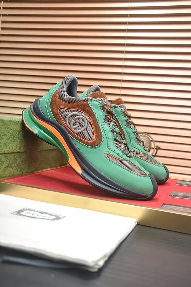 Gucci Green Brown Split-Toe Cap Mixed-Material Upper Lifestyle Sneakers 3