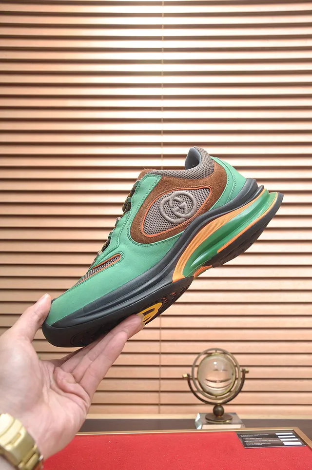 Gucci Green Brown Split-Toe Cap Mixed-Material Upper Lifestyle Sneakers 5