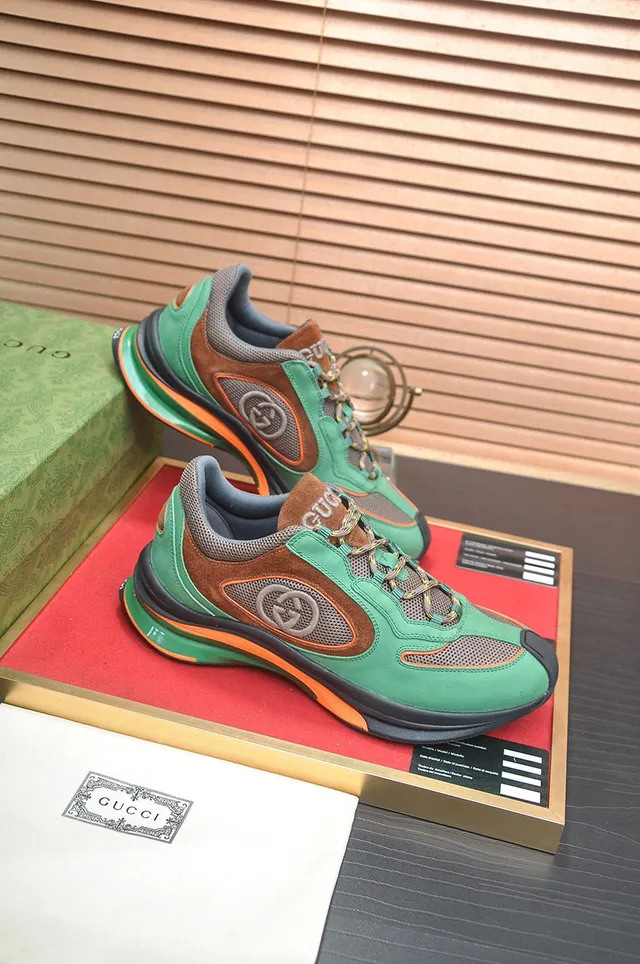 Gucci Green Brown Split-Toe Cap Mixed-Material Upper Lifestyle Sneakers 6