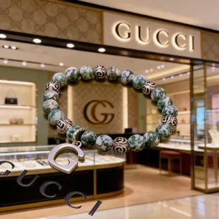 Gucci Pulsera de Piedra Verde Plateada con Cuentas Marmoleada