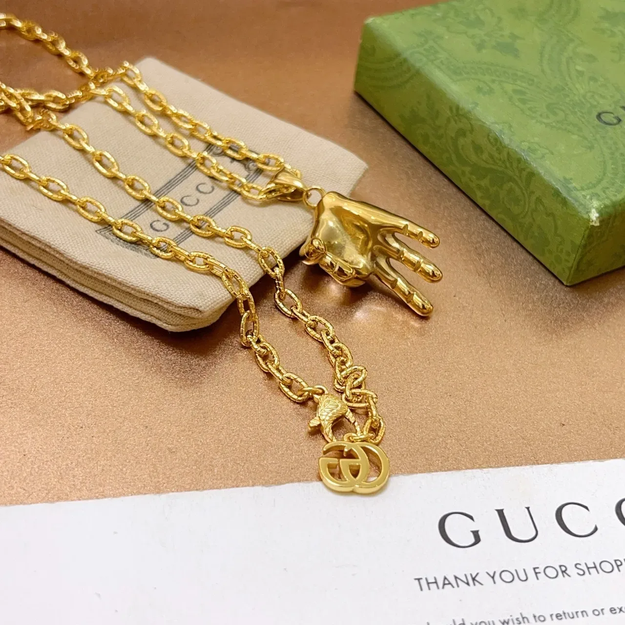 Gucci Hand Motif Gold-Tone Chain Necklace 6