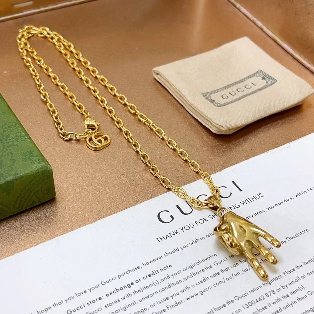 Gucci Hand Motif Gold-Tone Chain Necklace 7