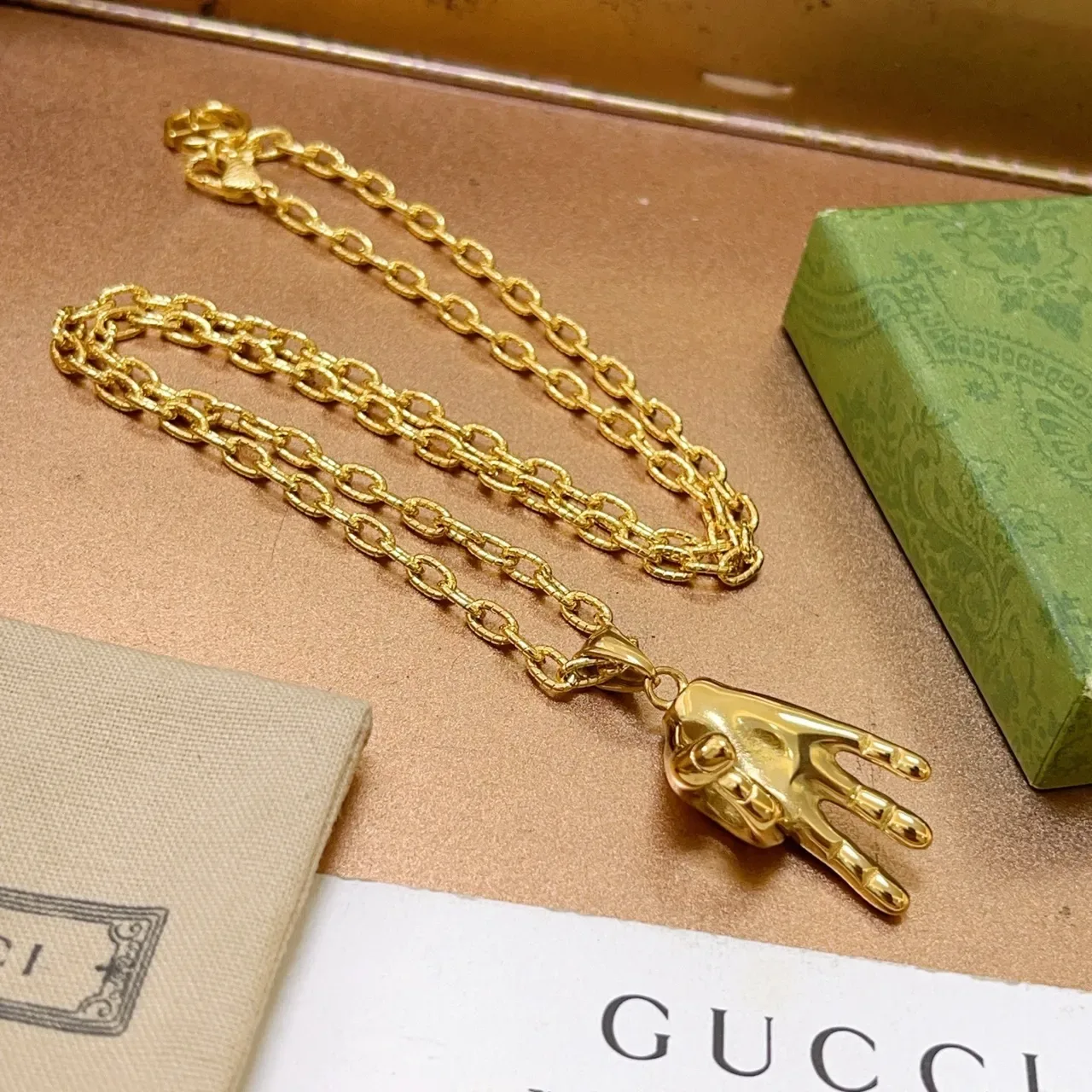 Gucci Hand Motif Gold-Tone Chain Necklace 9