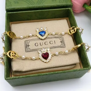 Gucci Heart Crystal and Pearl Chain Bracelets