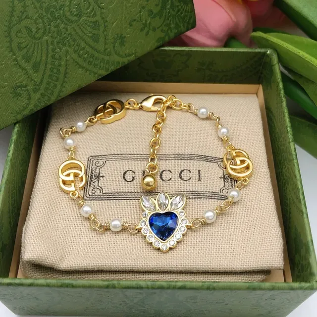 Gucci Heart Crystal and Pearl Chain Bracelets 4