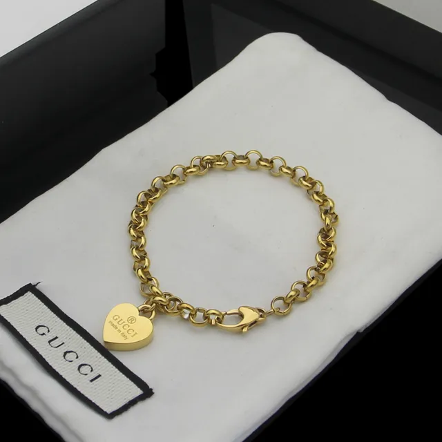 Gucci Heart Pendant Gold Silver Chain-Link Bracelet 3