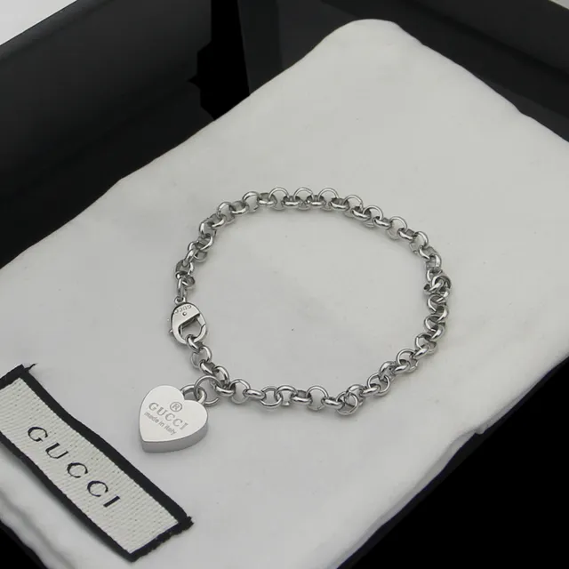 Gucci Heart Pendant Gold Silver Chain-Link Bracelet 4