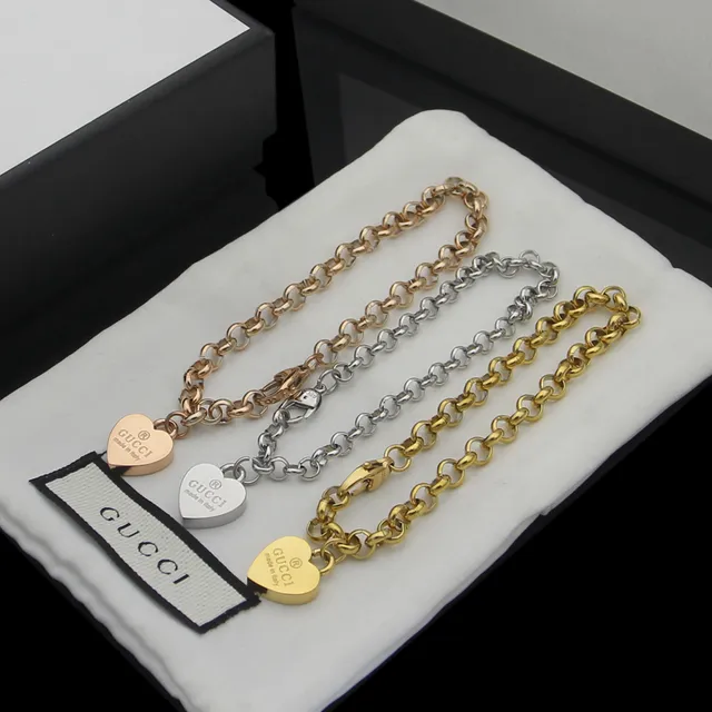 Gucci Heart Pendant Gold Silver Chain-Link Bracelet 5
