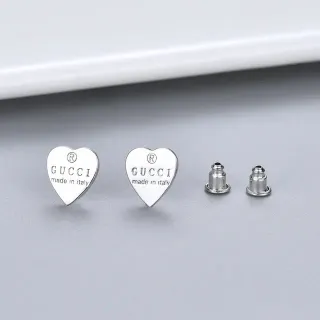 Gucci Heart-Shaped Engraved Logo Stud Earrings