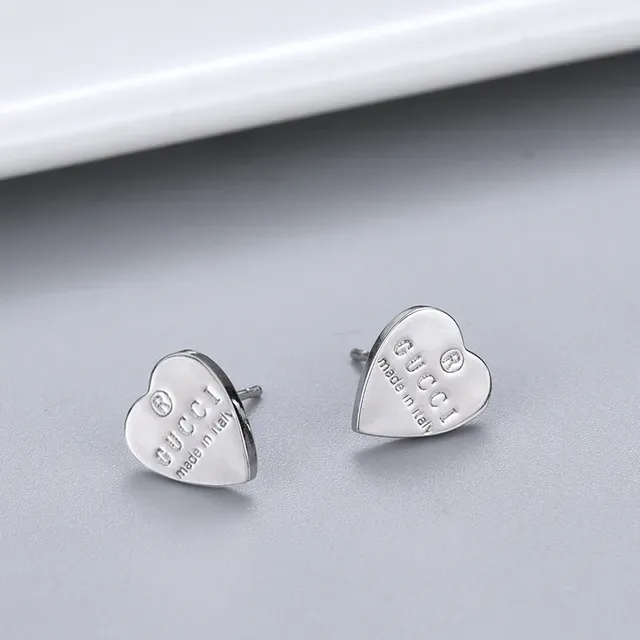 Gucci Heart-Shaped Engraved Logo Stud Earrings 6