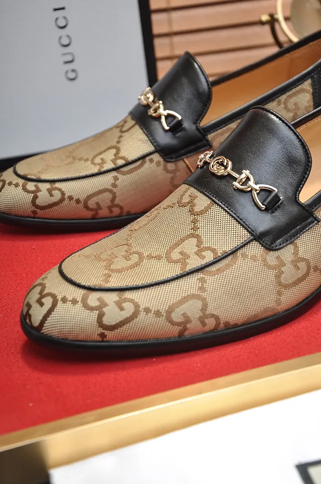 Gucci Horsebit 1955 Beige and Black GG Monogram Loafers 2