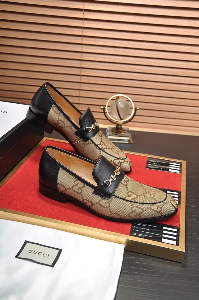 Gucci Horsebit 1955 Beige and Black GG Monogram Loafers 4