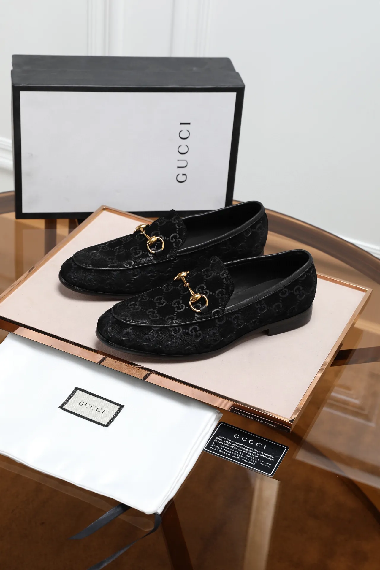 Gucci Horsebit 1955 Black GG Monogram Loafers 7
