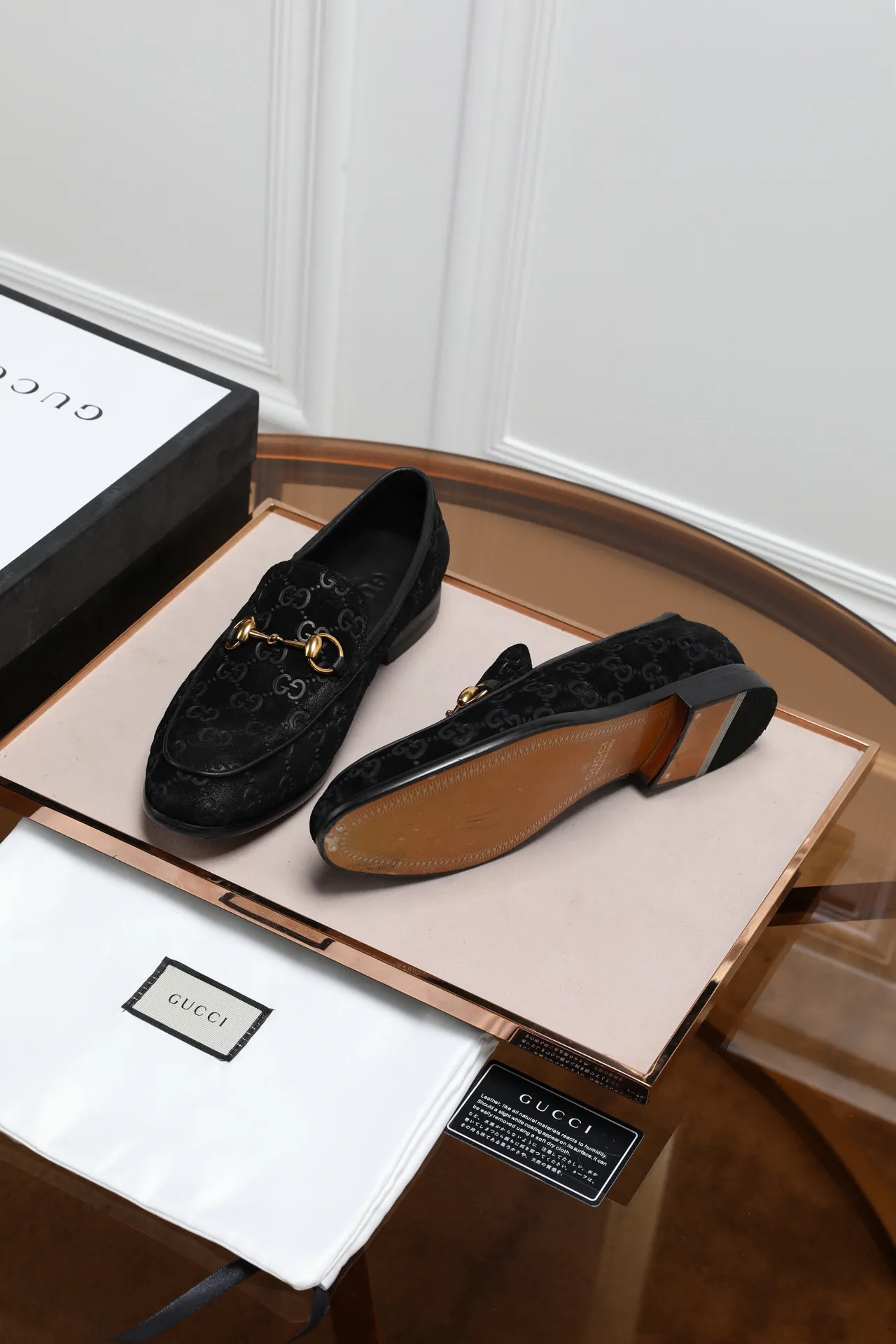 Gucci Horsebit 1955 Black GG Monogram Loafers 8