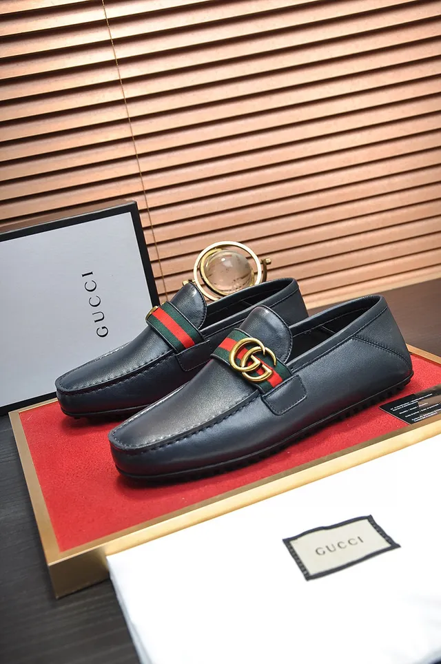 Gucci Horsebit 1955 Black Leather Web Strap Loafer 7