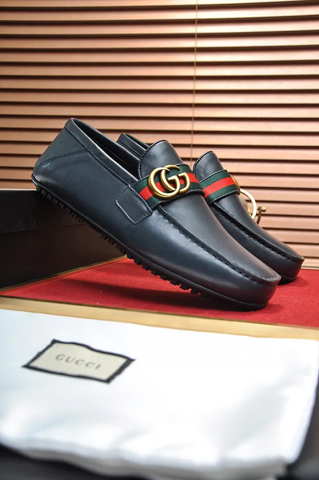 Gucci Horsebit 1955 Black Leather Web Strap Loafer 9