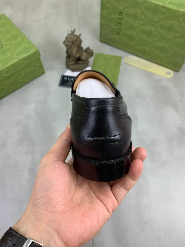 Gucci Horsebit 1955 Black Leather Web Strap Loafers 3