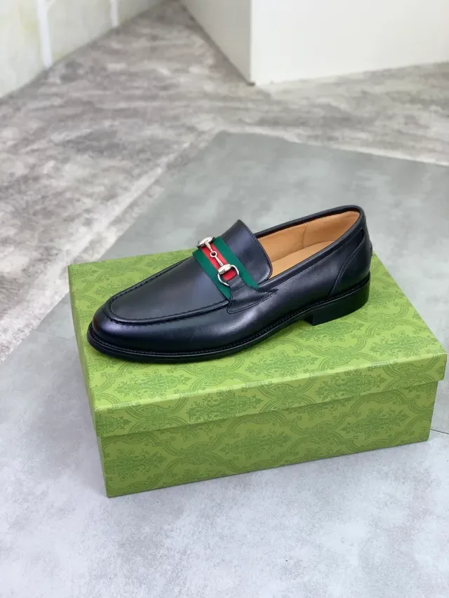 Gucci Horsebit 1955 Black Leather Web Strap Loafers 4