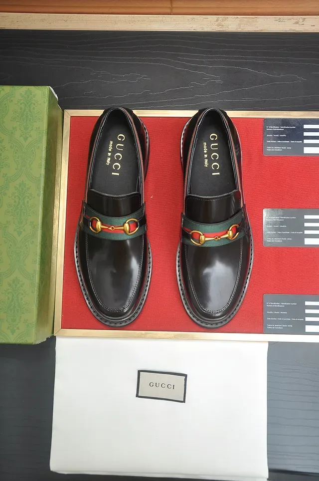 Gucci Horsebit 1955 Black Leather Web Stripe Loafers 5