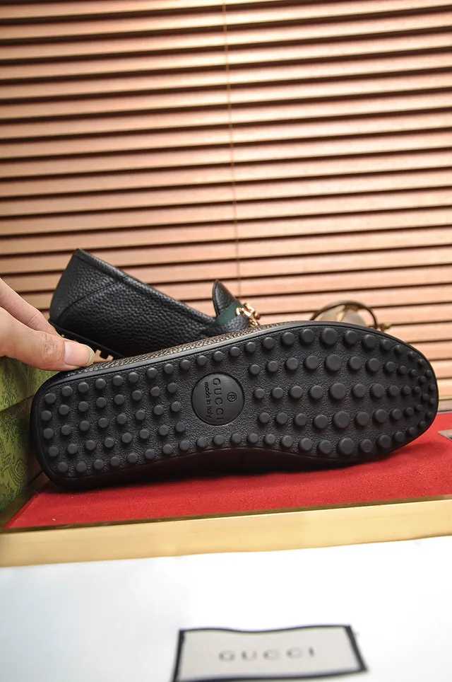 Gucci Horsebit 1955 Black Pebbled Leather Web Strap Loafers 5