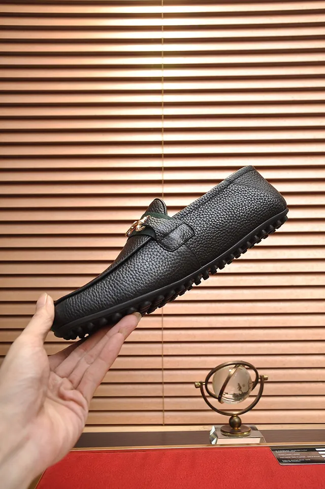 Gucci Horsebit 1955 Black Pebbled Leather Web Strap Loafers 6