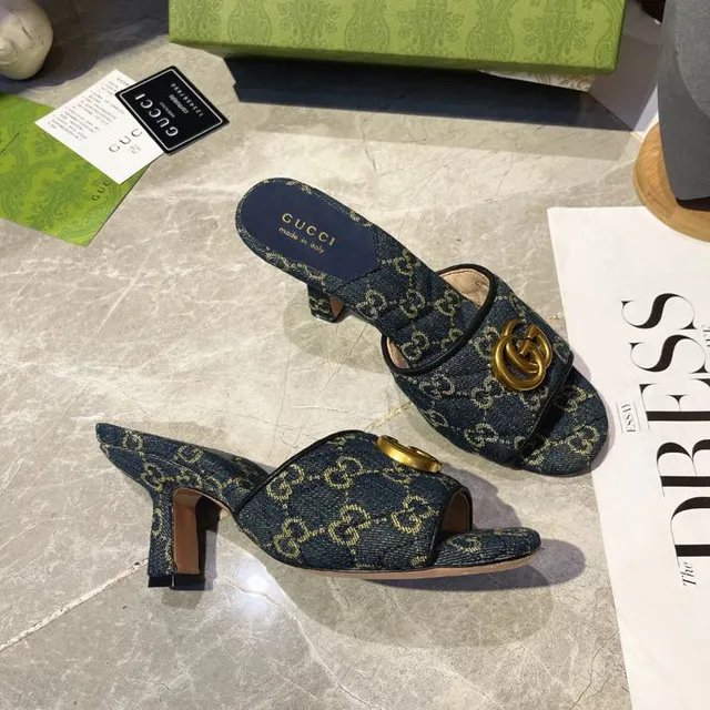 Gucci Horsebit 1955 أزرق ذهبي GG Monogram جينز إبزيم كاجوال صندل 5