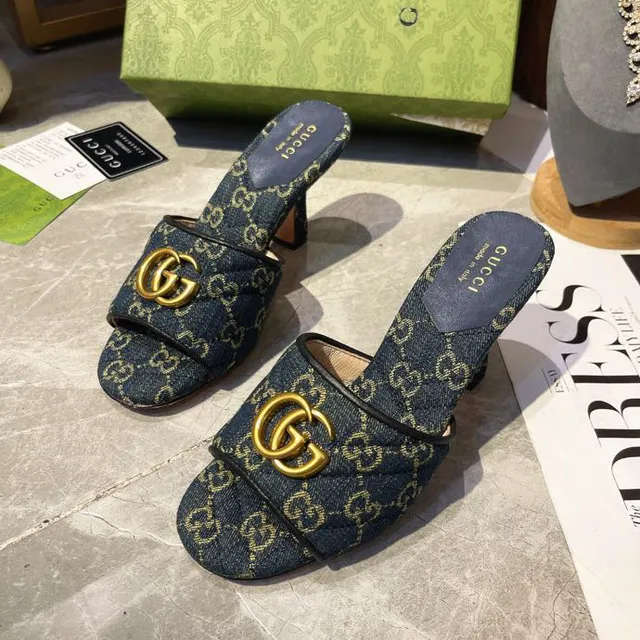 Gucci Horsebit 1955 أزرق ذهبي GG Monogram جينز إبزيم كاجوال صندل 7