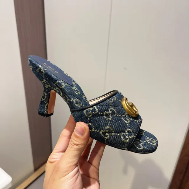 Gucci Horsebit 1955 أزرق ذهبي GG Monogram جينز إبزيم كاجوال صندل 8