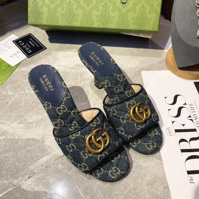 Gucci Horsebit 1955 أزرق ذهبي GG Monogram جينز إبزيم كاجوال صندل 9
