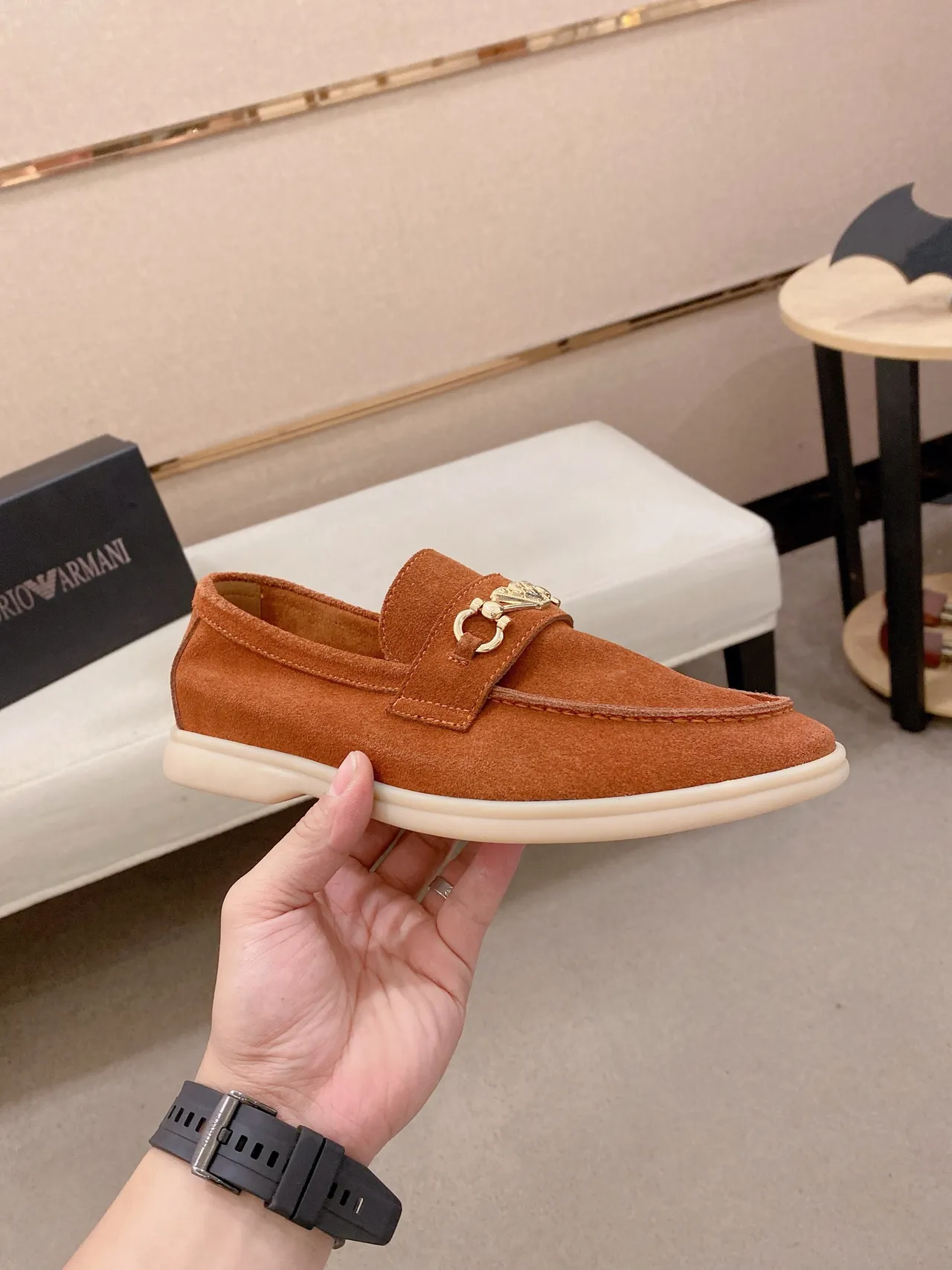 Gucci Horsebit 1955 Brown Beige Suede Upper Buckle Loafer 4