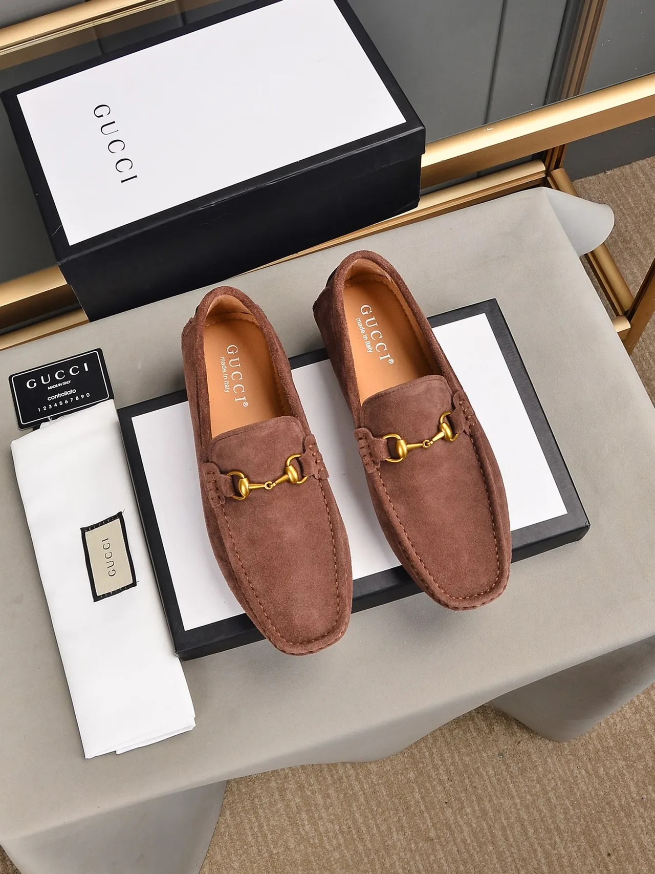 Gucci Horsebit 1955 বাদামী সুয়েড লোফার 3