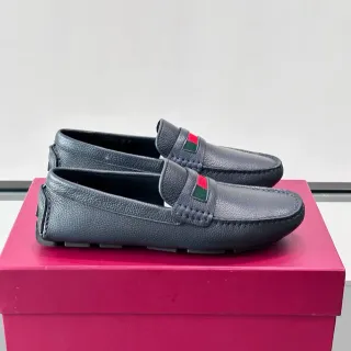 Gucci Horsebit 1955 深灰色皮革网边装饰乐福鞋